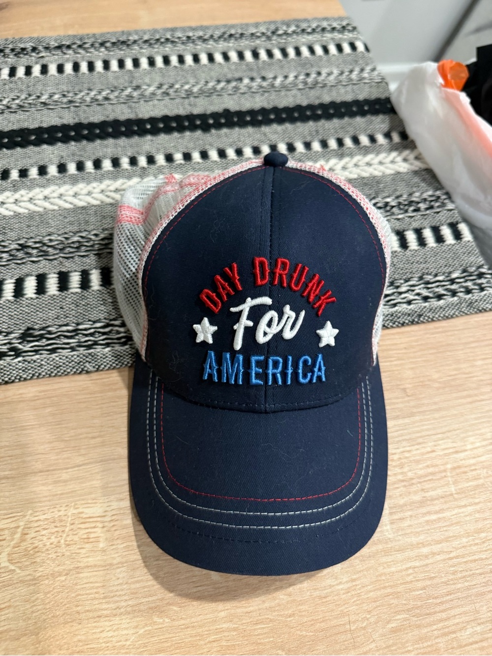 Day Drunk For America Kids Navy & White Trucker Hat